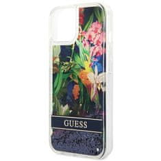 Guess GUHCP14SLFLSB hard silikonové pouzdro iPhone 14 6.1" blue Flower Liquid Glitter