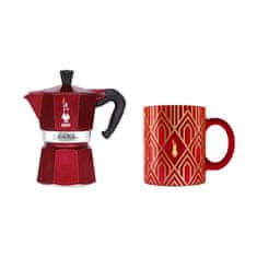 shumee Bialetti - Deco Glamour - Moka Express 3tz Red + Hrnek