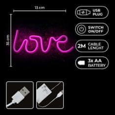 PSB Neonová LED dekorativní nástěnná cedule LOVE růžová 13x35x2 cm