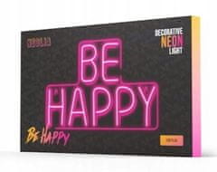 PSB Neon LED BE HAPPY dekorativní nástěnná růžová 23,5x1,6x39 cm