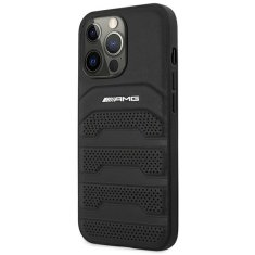 MERCEDES AMG AMHCP14XGSEBK IPHONE 14 PRO MAX 6,7" ČERNO/ČERNÉ PEVNÉ POUZDRO KOŽENÉ DEBOSSED LINES