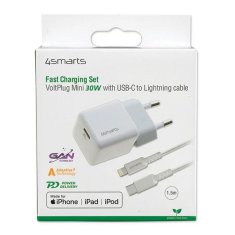 4smarts 4SMARTS NÁSTĚNNÁ NABÍJEČKA + MFI KABEL VOLTPLUG PD 30W GAN USB-C/LIGHTNING 1,5M BÍLÁ/BÍLÁ 451534