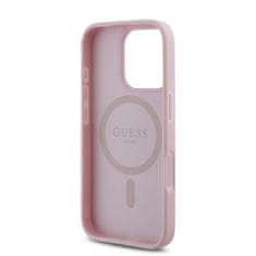 Guess Zadní kryt PU Grained 4G Small Metal Logo MagSafe pro iPhone 16 Pro Pink