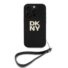 DKNY Zadní kryt PU Leather Stack Logo Wrist Strap pro iPhone 16 Pro Max Black