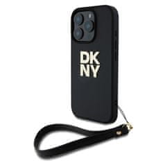 DKNY Zadní kryt PU Leather Stack Logo Wrist Strap pro iPhone 16 Pro Max Black