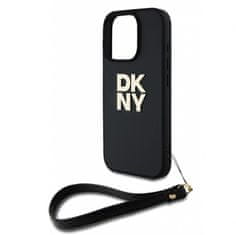 DKNY Zadní kryt PU Leather Stack Logo Wrist Strap pro iPhone 16 Pro Black