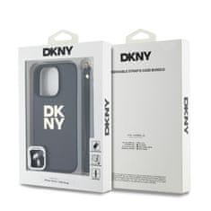 DKNY Zadní kryt PU Leather Stack Logo Wrist Strap pro iPhone 16 Pro Max Black