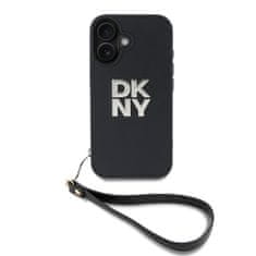 DKNY Zadní kryt PU Leather Stack Logo Wrist Strap pro iPhone 16 Black