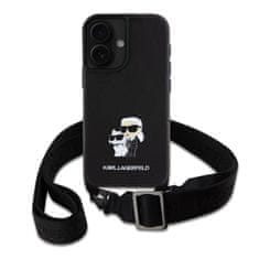 Karl Lagerfeld Zadní kryt Saffiano Crossbody Popruh Metal Karl and Choupette pro iPhone 16 Black