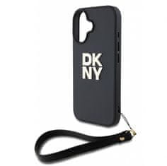 DKNY Zadní kryt PU Leather Stack Logo Wrist Strap pro iPhone 16 Black