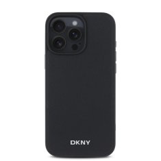 DKNY Zadní kryt PU Leather Silver Metal Logo Magsafe pro iPhone 16 Pro Max Black