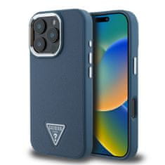 Guess Zadní kryt PU Grained Triangle Logo pro iPhone 16 Pro Max Blue