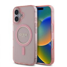 Guess Zadní kryt IML Glitter Ring MagSafe pro iPhone 16 Pink