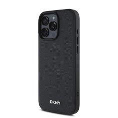 DKNY Zadní kryt PU Leather Silver Metal Logo Magsafe pro iPhone 16 Pro Max Black