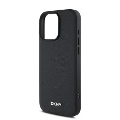 DKNY Zadní kryt PU Leather Silver Metal Logo Magsafe pro iPhone 16 Pro Max Black