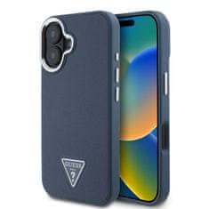 Guess Zadní kryt PU Grained Triangle Logo pro iPhone 16 Blue