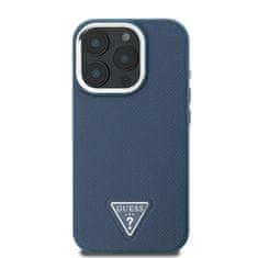 Guess Zadní kryt PU Grained Triangle Logo pro iPhone 16 Pro Max Blue