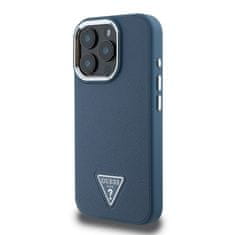 Guess Zadní kryt PU Grained Triangle Logo pro iPhone 16 Pro Max Blue