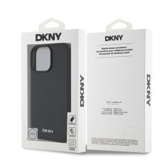 DKNY Zadní kryt PU Leather Silver Metal Logo Magsafe pro iPhone 16 Pro Max Black