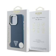 Guess Zadní kryt PU Grained Triangle Logo pro iPhone 16 Pro Max Blue