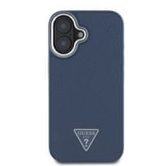 Guess Zadní kryt PU Grained Triangle Logo pro iPhone 16 Blue