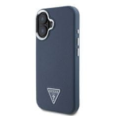 Guess Zadní kryt PU Grained Triangle Logo pro iPhone 16 Blue