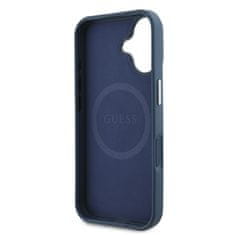 Guess Zadní kryt PU Grained Triangle Logo pro iPhone 16 Blue