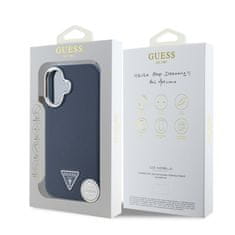 Guess Zadní kryt PU Grained Triangle Logo pro iPhone 16 Blue