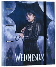 CurePink Kroužkový pořadač se spojovací svorkou Netflix|Wednesday: Umbrella (28 x 32 x 4 cm)