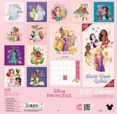 CurePink Oficiální nástěnný kalendář 2025 s plakátem Disney: Princezny (30 x 30|60 cm)