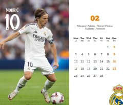 CurePink Oficiální stolní kalendář 2025: FC Real Madrid (20 x 17 cm)