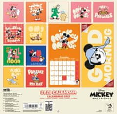 CurePink Oficiální nástěnný kalendář 2025 Disney: Mickey Mouse s plakátem (30 x 30|60 cm)