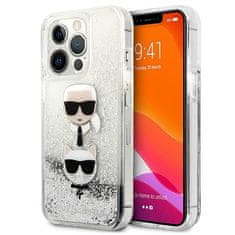 Karl Lagerfeld KLHCP13LKICGLS hard silikonové pouzdro iPhone 13 / 13 Pro 6.1" silver Liquid Glitter Karl & Choupette Head