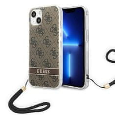 Guess GUOHCP14SH4STW hard silikonové pouzdro iPhone 14 6.1" brown 4G Print Strap