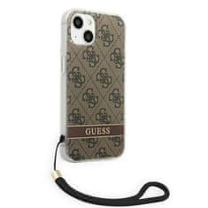 Guess GUOHCP14SH4STW hard silikonové pouzdro iPhone 14 6.1" brown 4G Print Strap