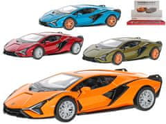 Kinsmart Auto Lamborghini Sian 12,5 cm 1:40 kov zpětný chod (modrá, červená, zelená, oranžová)