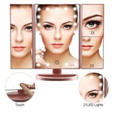 iQtech iMirror 3D Magnify, kosmetické Make-Up zrcátko, třípanelové s LED osvětlením, bílé