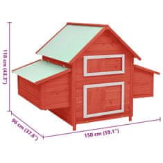 Vidaxl Kurník červený a bílý 152 x 96 x 110 cm masivní jedlové dřevo