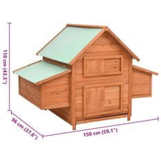 Vidaxl Kurník 150 x 96 x 110 cm masivní jedlové dřevo