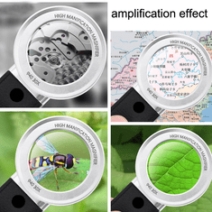 INTEREST Dvouvrstvá ruční optická lupa se 3x LED a 1x UV světlem 30 zvětšení.