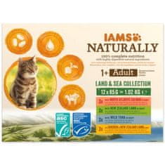 IAMS Kapsička Naturally Adult mořské a suchozemské maso v omáčce multipack 1020g (12x85g)