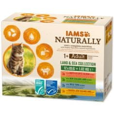 IAMS Kapsička Naturally Adult mořské a suchozemské maso v omáčce multipack 1020g (12x85g)