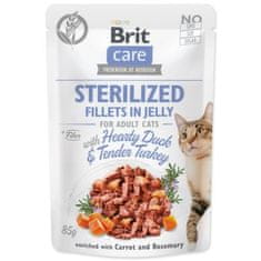 Brit Kapsička Care Cat Sterilized kachna a krůta, filety v želé 85g