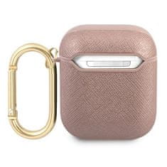 Guess GUA2SASMP pouzdro na AirPods 2. Generace / 1. Generace pink Saffiano Script Metal Collection