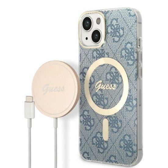 Guess GUBPP14MH4EACSB sada nabíječky MagSafe a pouzdra na iPhone 14 PLUS 6.7" blue 4G Print MagSafe