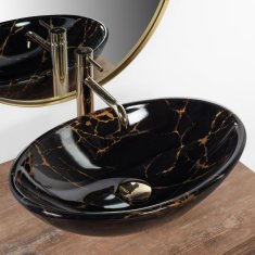 REA Umyvadlo na desku pamela black marble shiny (REA-U5067)