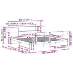 Vidaxl Postel s knihovnou bez matrace bílá 200x200 cm masivní borovice