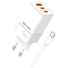 UNBRANDED BELINE ŁAD. SÍŤ. 2X USB-C + 1X USB 65W + USB-C KABEL BÍLÝ/BÍLÝ PD 3.0 + QC 3.0 BLN3CW65C GAN