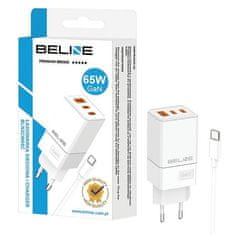 UNBRANDED BELINE ŁAD. SÍŤ. 2X USB-C + 1X USB 65W + USB-C KABEL BÍLÝ/BÍLÝ PD 3.0 + QC 3.0 BLN3CW65C GAN