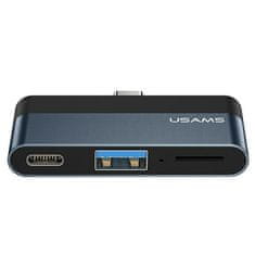 USAMS USAMS ADAPTÉR HUB USB 3.0/USB-C/MICRO SD ŠEDÁ/ŠEDÁ SJ491HUB01 (US-SJ491)